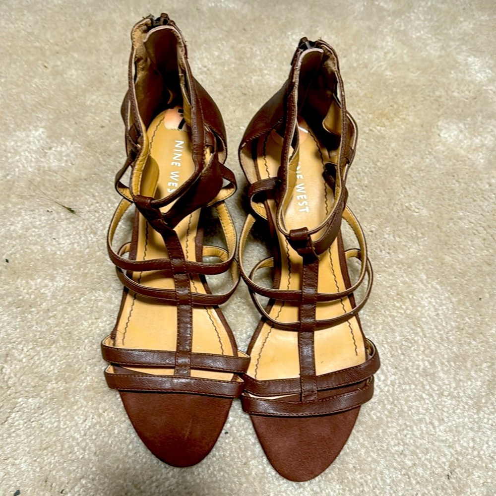 Brown small heel sandals